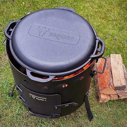 BBQ-Toro cast iron kazan 16 liters with kazan oven Ø 40 cm | XXL cast iron pot with lid, cast iron pot | goulash kettle, fire kettle, outdoor oven | fire stove, one-pot oven, fire pit, utschak