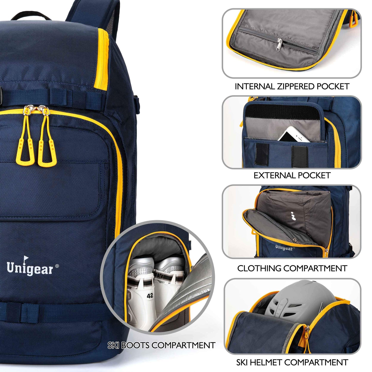 Unigear ski boot bag with helmet compartment and backpack straps, ski backpack ski boot backpack with helmet pocket, ski bag for ski boots, ice skates, snowboard, inline skates
