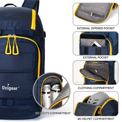 Unigear ski boot bag with helmet compartment and backpack straps, ski backpack ski boot backpack with helmet pocket, ski bag for ski boots, ice skates, snowboard, inline skates