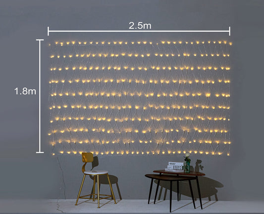 Gresonic 320 LED 1.8m*2.5m light net light curtain light chain warm white decoration light indoor and outdoor Christmas wedding with plug (320LED, constant light)