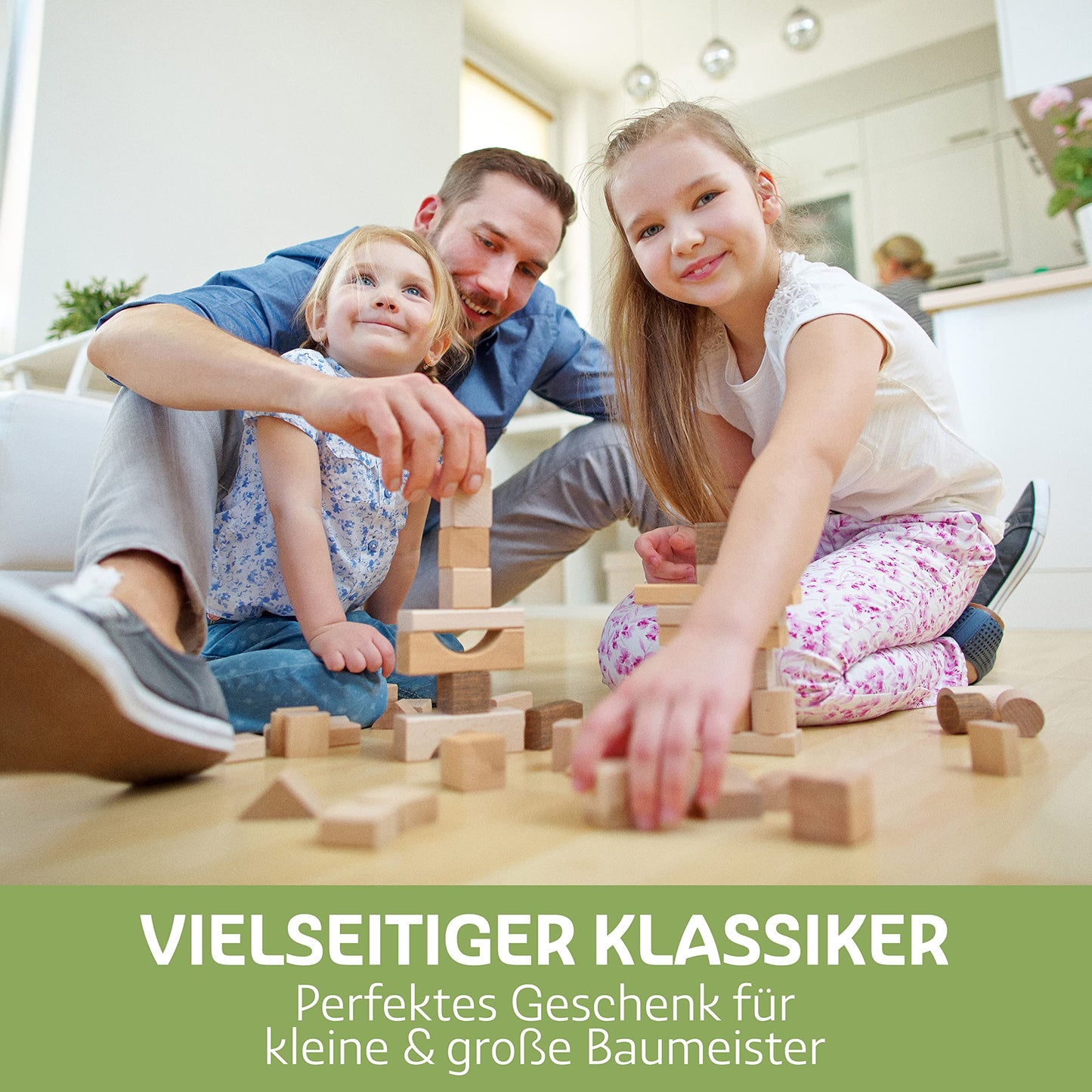 LISA & MAX Premium Wooden Building Blocks (130 pieces) from 1 year - 100% natural, Made in EU, made from FSC®-certified wood - Building blocks for children - Nature - Wooden Baby Building Blocks