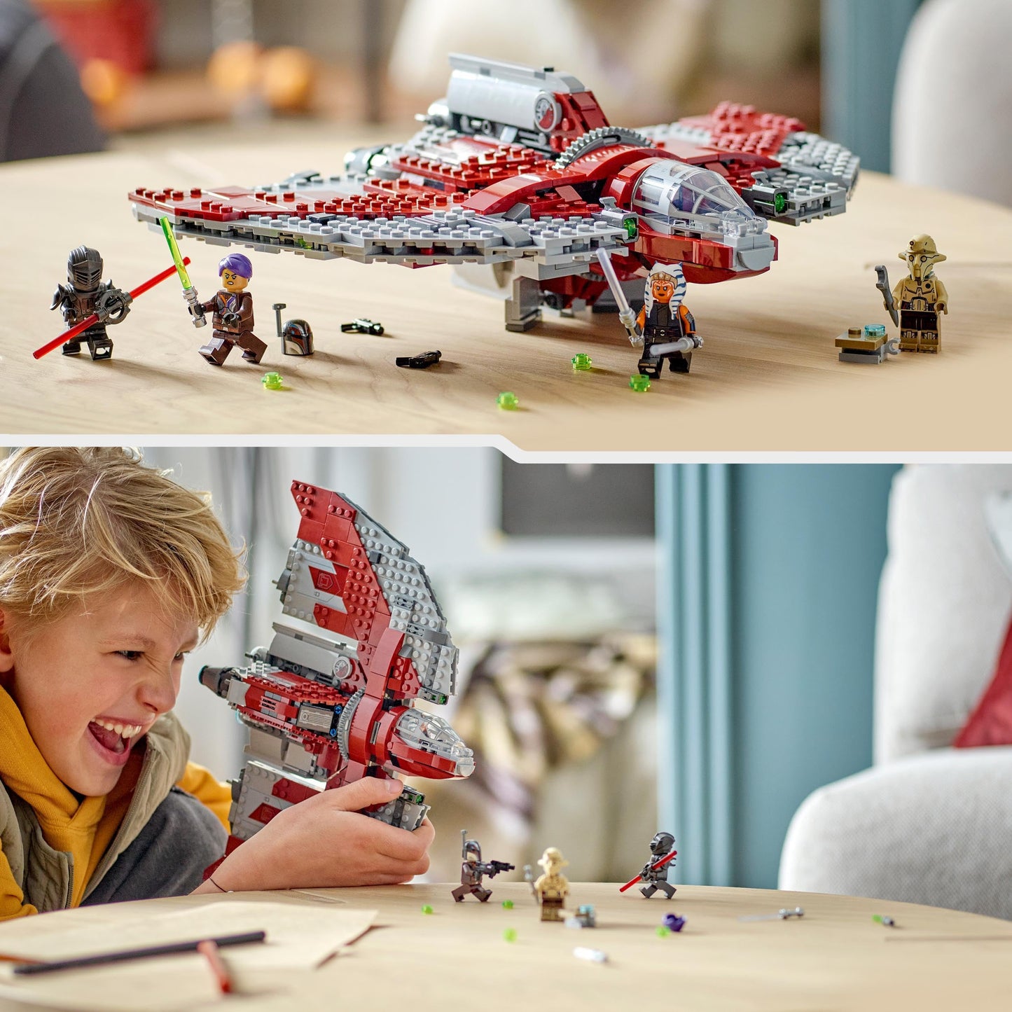 LEGO Star Wars Ahsoka Tano's T-6 Jedi Shuttle Set, buildable spaceship toy with 4 minifigures including Sabine Wren and Marrok with lightsabers, gift for Ahsoka series fans 75362
