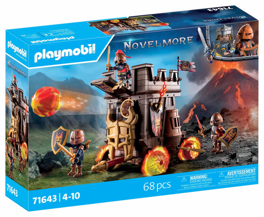 PLAYMOBIL Novelmore 71643 Attack Vehicle with Fire Cannon, featuring three Burnham Raiders knights, includes various accessories for exciting battles, action-packed toy for children aged 4 and up.