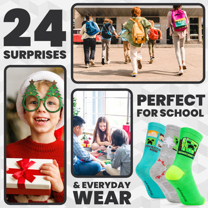 Minecraft Advent Calendar 2025 Children Teenagers Christmas Countdown Calendar Socks with 24 Cool Creeper Socks Gifts for Kids