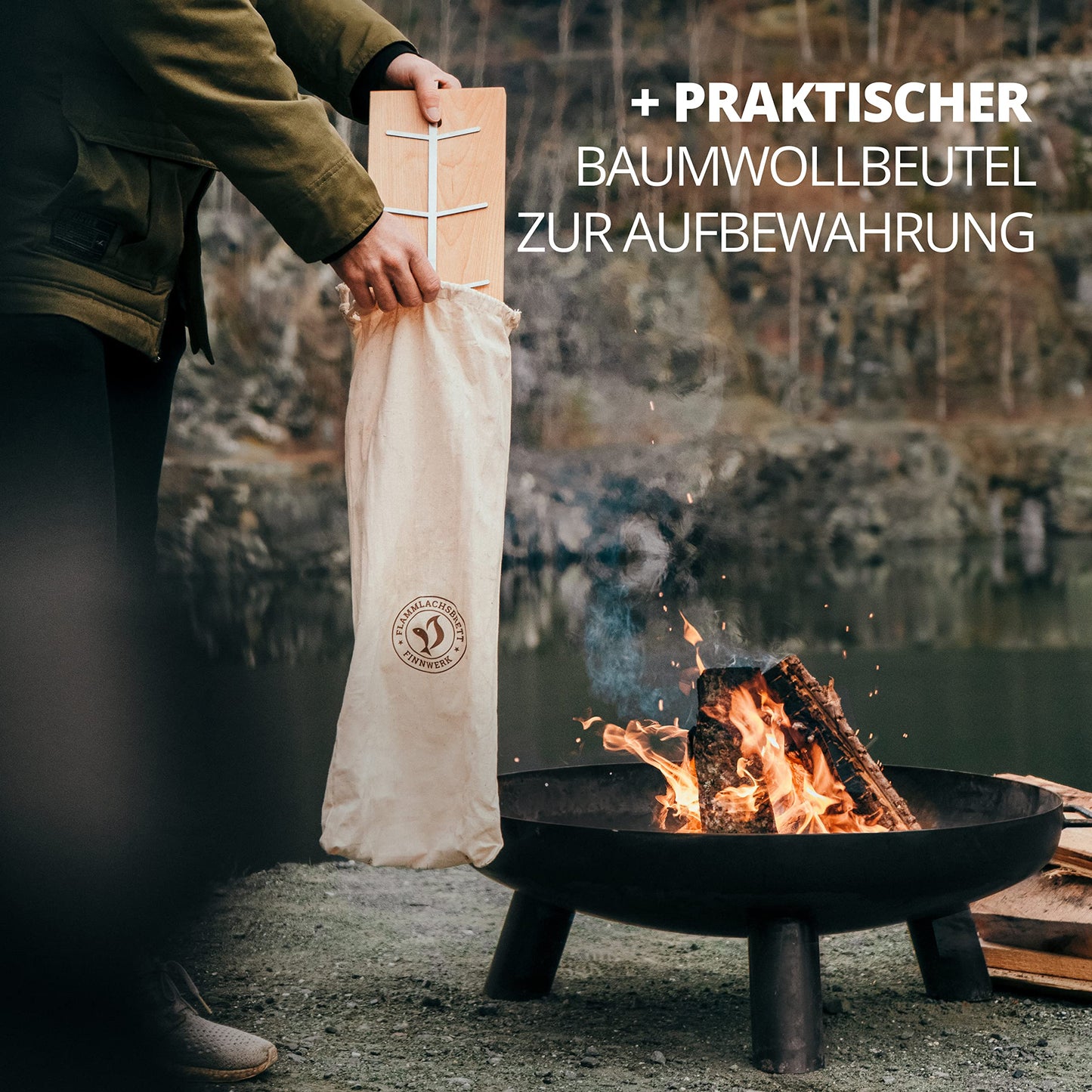 FINNWERK Flame Salmon Board - Flame salmon boards with stainless steel holder - Perfect salmon boards for grilling made of solid birch - Also ideal as a smoking board - Angle system for optimal adjustment