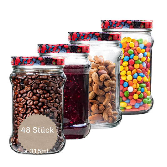 Blumixx canning jars 315ml - 48x storage jars with airtight lids, versatile for jam, kitchen storage, oats containers, preserving stock for canning.
