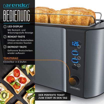 Arendo - SET egg cooker SIXCOOK with toaster FRUKOST stainless steel Cool Grey, Toaster 4 slices, LED display, 6 browning levels, bun holder - Egg cooker 1-6 eggs, measuring cup