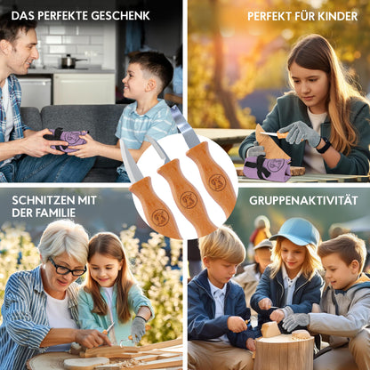 Eli® carving knife set for children from 6 years - high-quality carving set for kids including cut-resistant gloves - kids carving knife - carving tool - outdoor knife