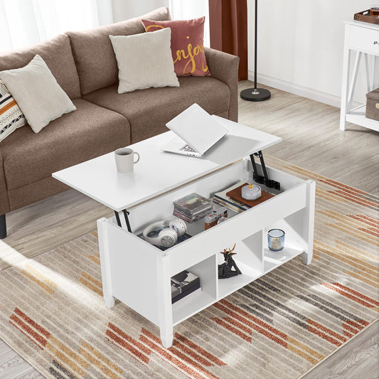 Yaheetech Coffee Table Height Adjustable Lift Top Table Hidden Storage Side Table Wooden Sofa Table for Living Room White