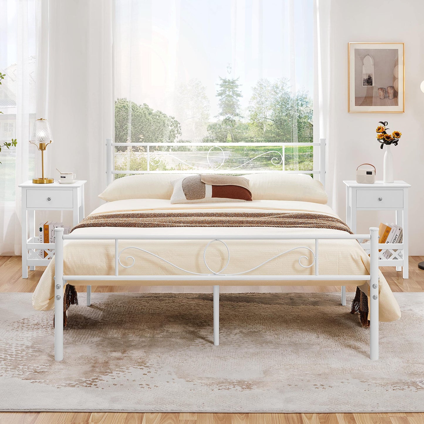 Yaheetech Set of 2 Nightstands Bedside Table with Basket & 1 Drawer Country Style Side Table Telephone Table Coffee Table for Living Room/Bedroom 40×30×60 cm, White