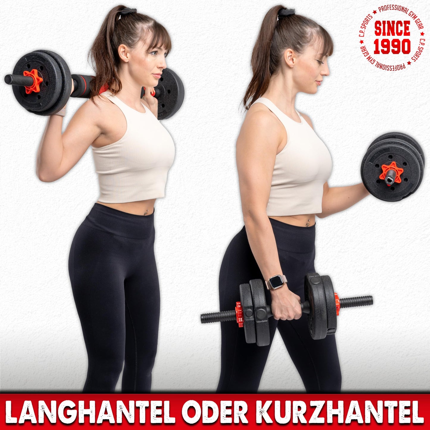 C.P. Sports 2in1 dumbbell & barbell set 30kg / 40kg | Weight plates - Weights - Barbell bars | Adjustable dumbbells - Barbell set for strength training, fitness, home gym (blue-black - 40kg set)