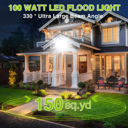 STASUN 100W LED Flood Light Outdoor, 10000LM Super Bright LED Floodlight Outside Spotlight, IP66 Waterproof, 6000K Daylight, 2 Floodlights with Adjustable Head, for Garden, Garage, Hotel, etc.