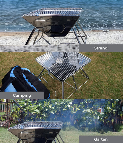 AceCamp® Portable Charcoal Grill - Foldable stainless steel grill for camping, garden, party, and BBQ.