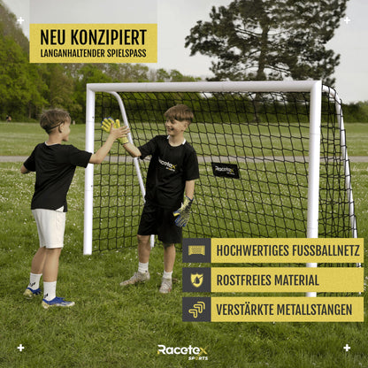 RaceTex Soccer Goals for garden kids and adults [EXTREMELY TOUGH] - Soccer goal for kids with solid steel frame front - Soccer goals including stainless steel ground anchors - The perfect goal for the garden 240