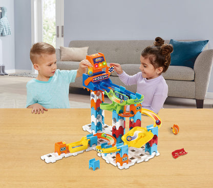 VTech Marble Rush - Racing Set M200 E - Interactive marble run set with lights and sounds, exciting track elements, building options, and path configurations - For kids aged 4-12.