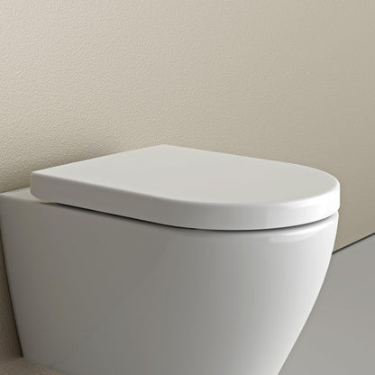 Amber toilet seat with automatic closing, soft-close, white, D-shaped toilet seat 46x36x5cm, take-off mechanism, antibacterial WC seat made of duroplast, easy installation - toilet lid U1002