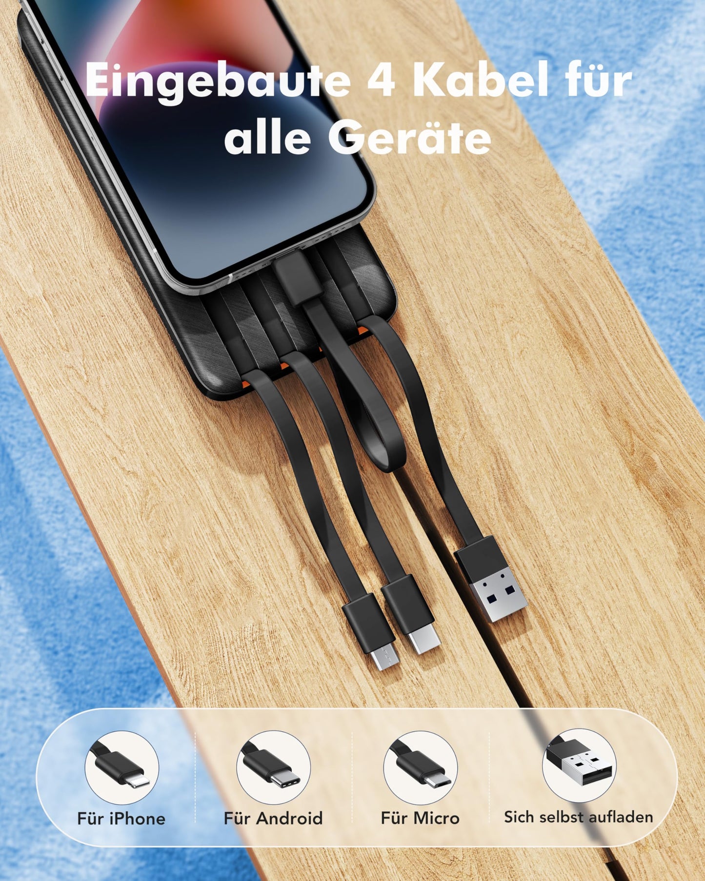 Charmast Power Bank, 22.5W 20000mAh power bank with USB C cable and LED display, PD3.0 QC4.0 External phone batteries with 6 outputs Compatible with iPhone 16 15 14 13 12 11 Pro Max Plus Samsung Huawei Tablet