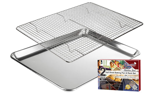 KITCHENATICS Half Sheet Pan with Rack Set, Oven Baking Tray, Aluminum Pan with Rim, Wire Cooling Rack for Cooking and Roasting, Half Baking Sheet with Baking Rack - 33.3 x 45.5 cm
