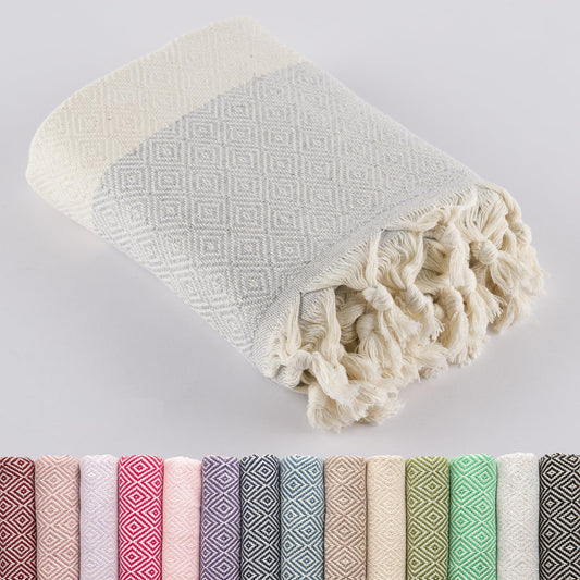 LUCIDUS Beach towel - 100% Turkish cotton, quick drying & sand-free, 100x200 cm bath towel hammam towel for women & men - lightweight & ideal for travel, bath, yoga, camping (moon gray diamond)