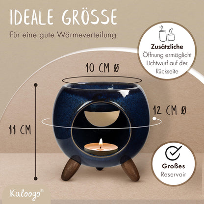 Kaloogo Sabai Scent Ceramic Oil Diffuser - Elegant fragrance light - Stable design - perfect heat release - high-quality tea light diffuser for scent wax and oil (ocean blue)