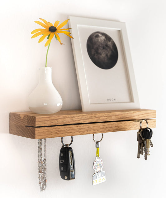 GK KRAUTLING | Magnetic wood key holder | Oak | Key organizer | Key board | Key rack with shelf | Magnetic key storage holder
