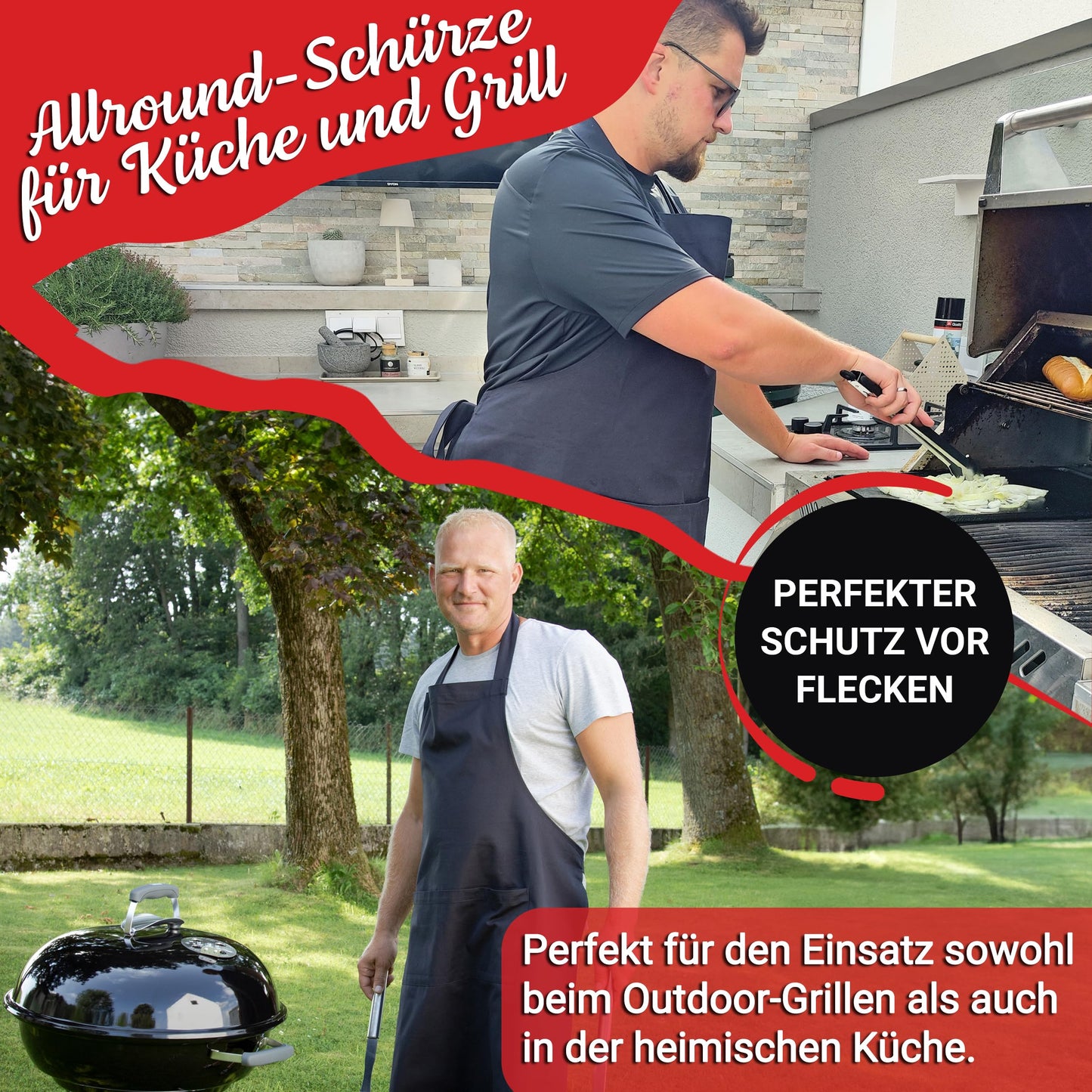 ZOLLNER 2-piece cooking apron set in black - sturdy grilling apron with sewn-on pockets - for men and women - cotton - 75x100 cm - with tie straps - washable up to 60°C - Oeko Tex® certified