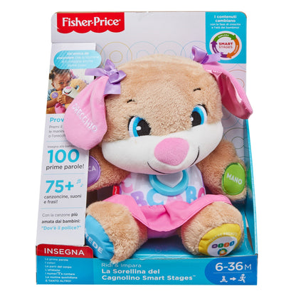 Fisher-Price Laugh & Learn Smart Stages Puppy| Talking, Singing Stuffed Animal| Baby Toy 6 Months+| Interactive Toy Dog| Educational Toy Baby Gift Girls & Boys, Version: Italian, FPP54
