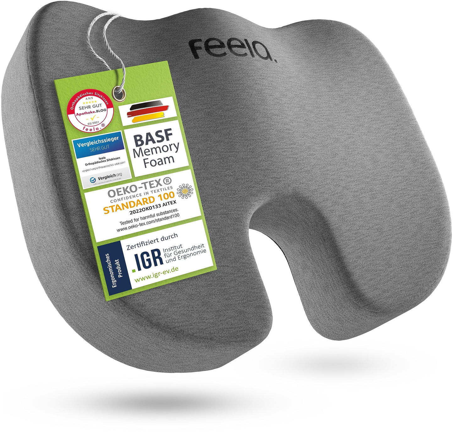feela.® Orthopedic Seat Cushion [3 Levels of Firmness] - Ergonomic cushion for office chair & more - Reduces pain, increases comfort, promotes blood circulation, and relieves pressure on the coccyx (Soft)