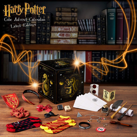 Harry Potter Advent Calendar 2025 Children, countdown calendar with 24 surprises, jewelry, hair accessories for girls, stationery set, gift idea (Black cube)