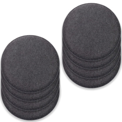 Rubberneck 8-piece set of non-slip felt round seat cushions, chair pads with anti-slip nubs, dark grey.