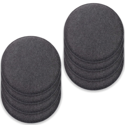 Rubberneck 8-piece set of non-slip felt round seat cushions, chair pads with anti-slip nubs, dark grey.
