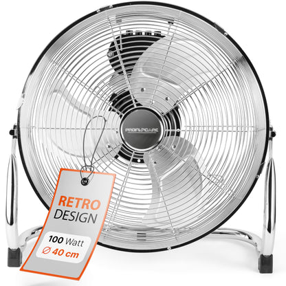 ProfiCare® Wind machine with 40 cm Ø | Fan adjustable angle | Floor fan 3 speeds | Metal fan quiet | Air cooler | Stand fan | Room cooler | PC-VL 3065 WM chrome