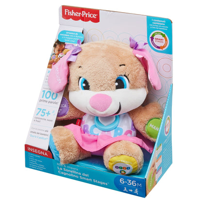 Fisher-Price Laugh & Learn Smart Stages Puppy| Talking, Singing Stuffed Animal| Baby Toy 6 Months+| Interactive Toy Dog| Educational Toy Baby Gift Girls & Boys, Version: Italian, FPP54