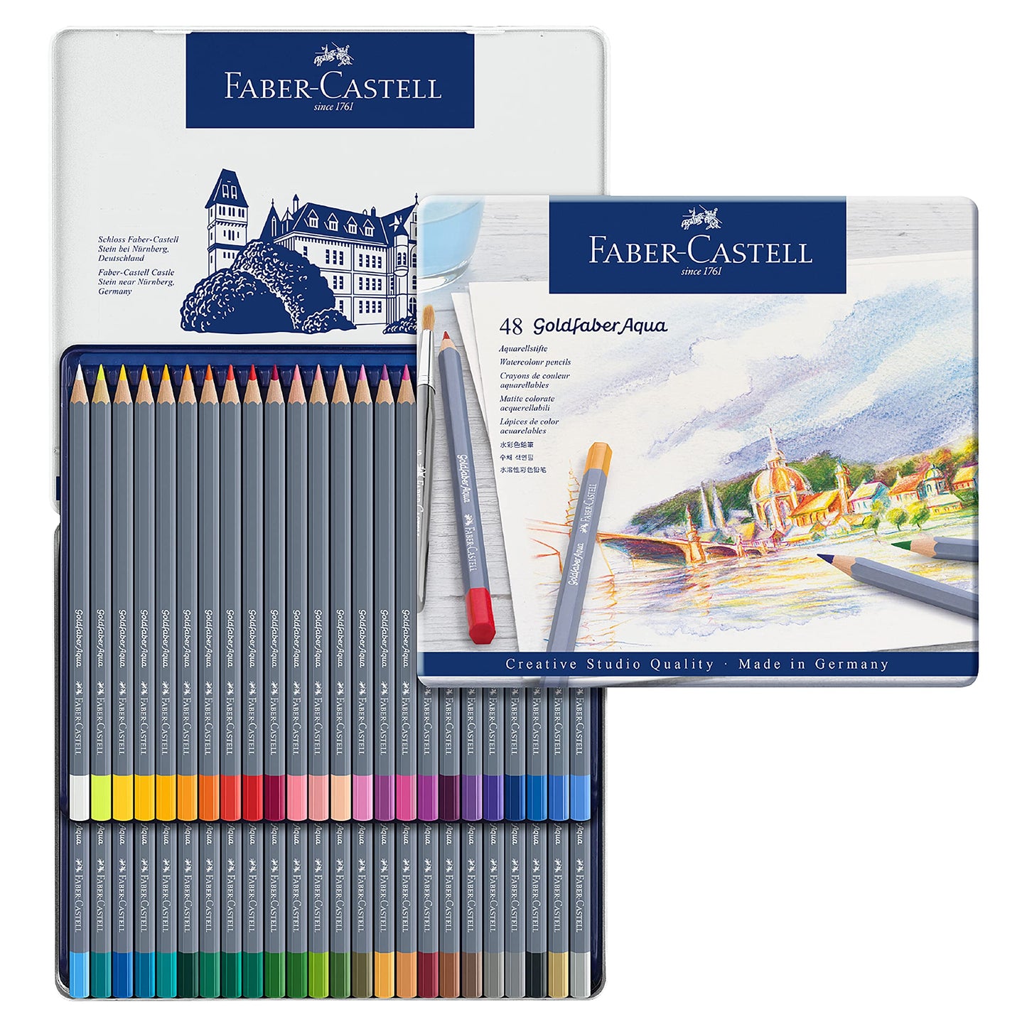 FABER-CASTELL 114648 - Goldfaber watercolor pencils, 48-piece colored pencil set, break-resistant, completely water-soluble