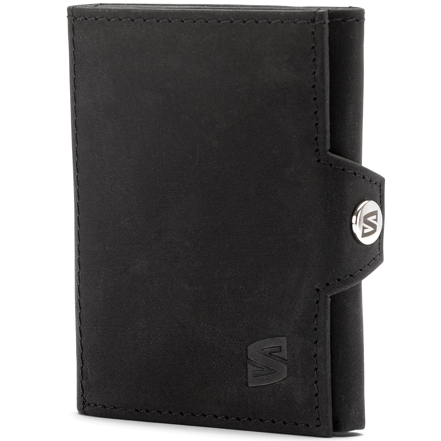 SERASAR | Leather Wallet for Men [Genius] with RFID Protection | Black | Genuine Leather | Cash and Coin Compartment | Includes Gift Box | Great Gift Idea | Men's Wallet