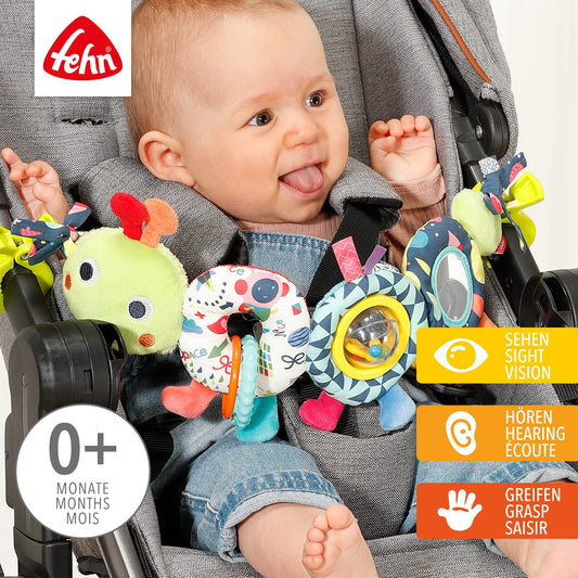 Fehn stroller chain baby mobile caterpillar COLOR Friends - Baby mobile chain with cute caterpillar figure - Baby toy for flexible hanging - stroller toy for babies and toddlers from 0+ months