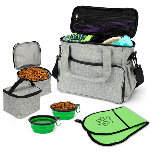 BELLE VOUS Dog Carrier - Folding Dog Bowl - Dog Carrier with Multiple Pockets - With Food Container - Dog Bag for Dog Accessories - Dog Backpack - Dog Travel Bag