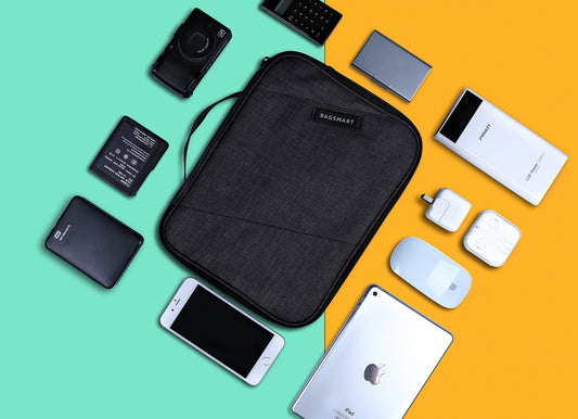 Bagsmart Electronics Bag, Double Layer Electronics Travel Organizer for Cables, Charger, iPad, iPad Air, Tablet up to 10.5 inches, Adapter, Mouse, SD Cards (Anthracite)