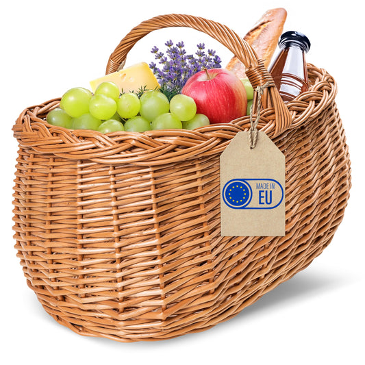 Creative Home Large Picnic Basket Wicker Basket with Handles Shopping Basket Car Basket | 45 x 32 x 34 cm (+/- 1 cm) | Large, Lightweight | Natural Brown | Handwoven | Versatile, Durable Easter Basket Woven