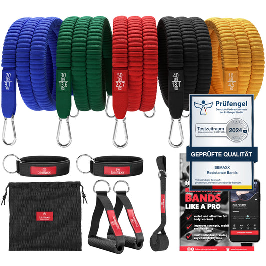 Resistance band set made of fabric with training eBook - expander tubes bands fabric fitness bands - resistance band set includes: 5 handles door anchor ankle straps
