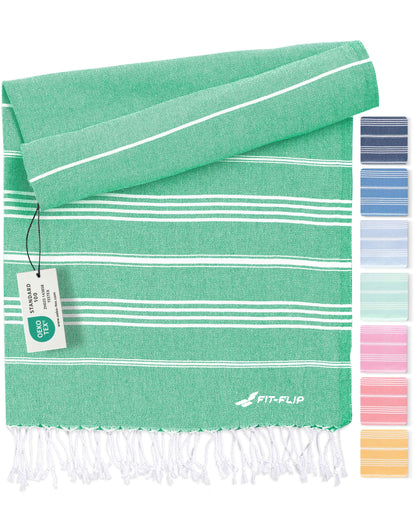 Fit-Flip Turkish peshtemal made of 100% cotton - absorbent and fast drying - perfect for sauna, beach, shower, bath, yoga - Green - 200x200cm Sultan