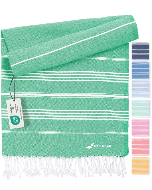 Fit-Flip Turkish peshtemal made of 100% cotton - absorbent and fast drying - perfect for sauna, beach, shower, bath, yoga - Green - 200x200cm Sultan