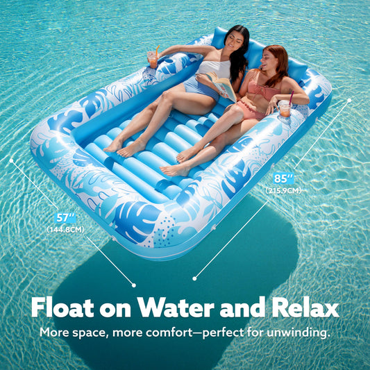 Sloosh 85" x 57"/2.1 * 1.4m Inflatable Sun Pool, Air Mattress Pool, Sunbathing with Removable Pillow, Personal Water Mattress for Adults, Summer Fun, Water Party-Blue