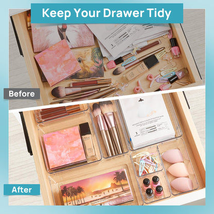 Vtopmart 60 Pieces Drawer Organizer, 4 Sizes, Clear Plastic Drawer Organizer, Containers for Bathroom and Vanity, Organization for Kitchen Utensils, Makeup