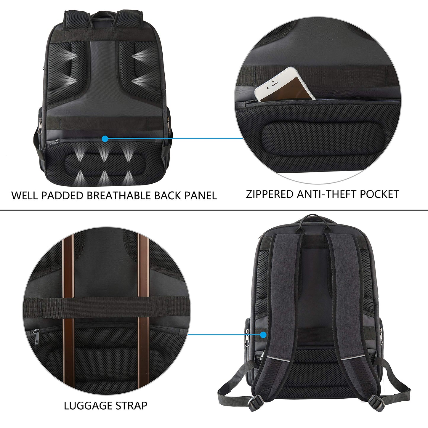 KROSER Laptop Backpack Men 17.3'' Business Backpack School Backpack Large Waterproof Bags Travel Backpack Daypack for College/Men/Women Black MEHRWEG
