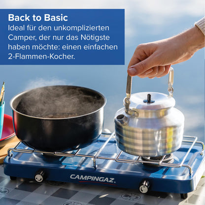 Campingaz Base Camp compact outdoor camping stove, gas stove 2 burners, tabletop stove 3,200 watt, Blue, One size