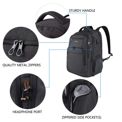 KROSER Laptop Backpack Men 17.3'' Business Backpack School Backpack Large Waterproof Bags Travel Backpack Daypack for College/Men/Women Black MEHRWEG