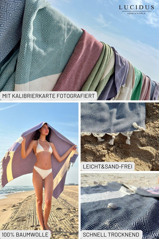 LUCIDUS Beach towel - 100% Turkish cotton, quick drying & sand-free, 100x200 cm bath towel hammam towel for women & men - lightweight & ideal for travel, bath, yoga, camping (moon gray diamond)