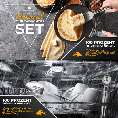 KRONENKRAFT® 26-piece kitchen set made of stainless steel. Includes kitchen utensils, accessories, cooking set, household helper set, spatula, whisk, and more. All made of stainless steel.