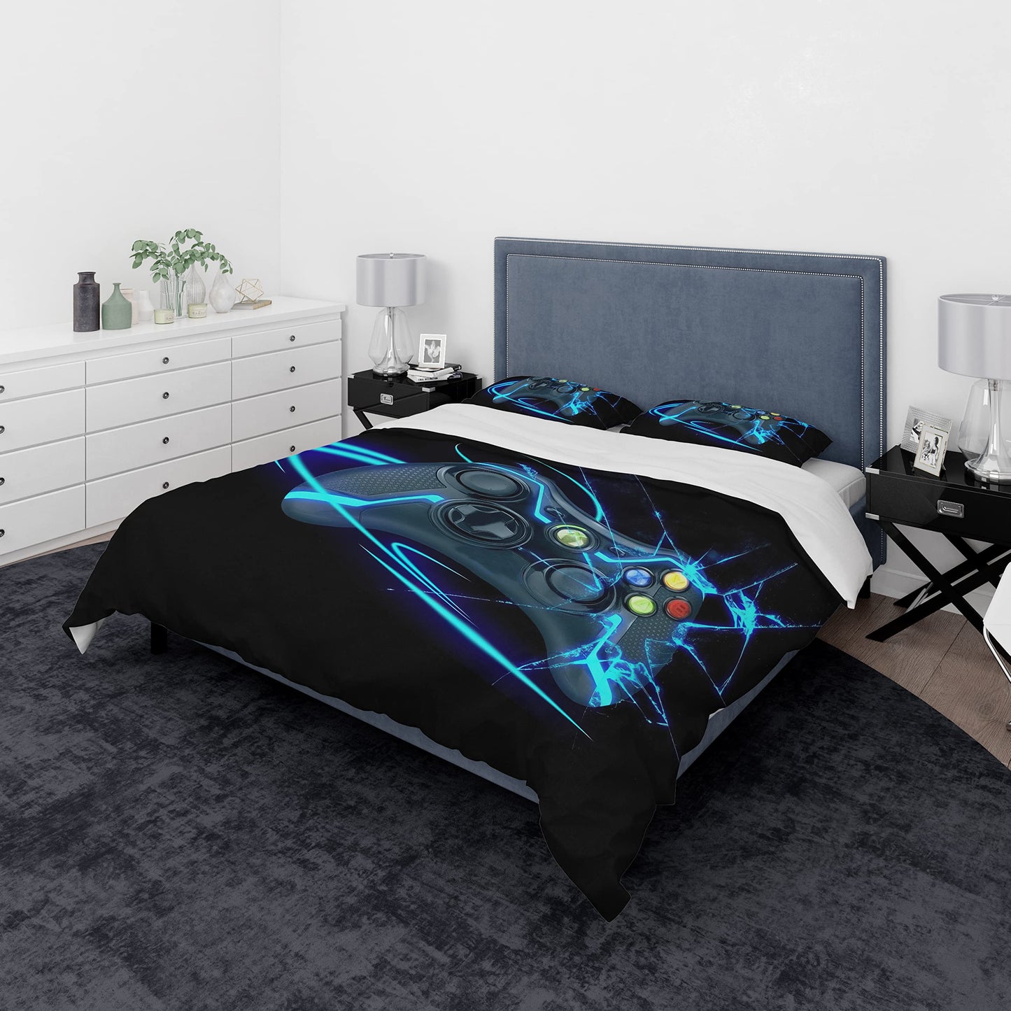 SHUAIG Bedding Sets Children's Gamepad, Bedding Set Boys Gamepad Bedding Set 3D Effect Gamepad Print Microfiber Duvet Cover and Pillowcase 50x75cm. (New Gamepad, 135x200cm)